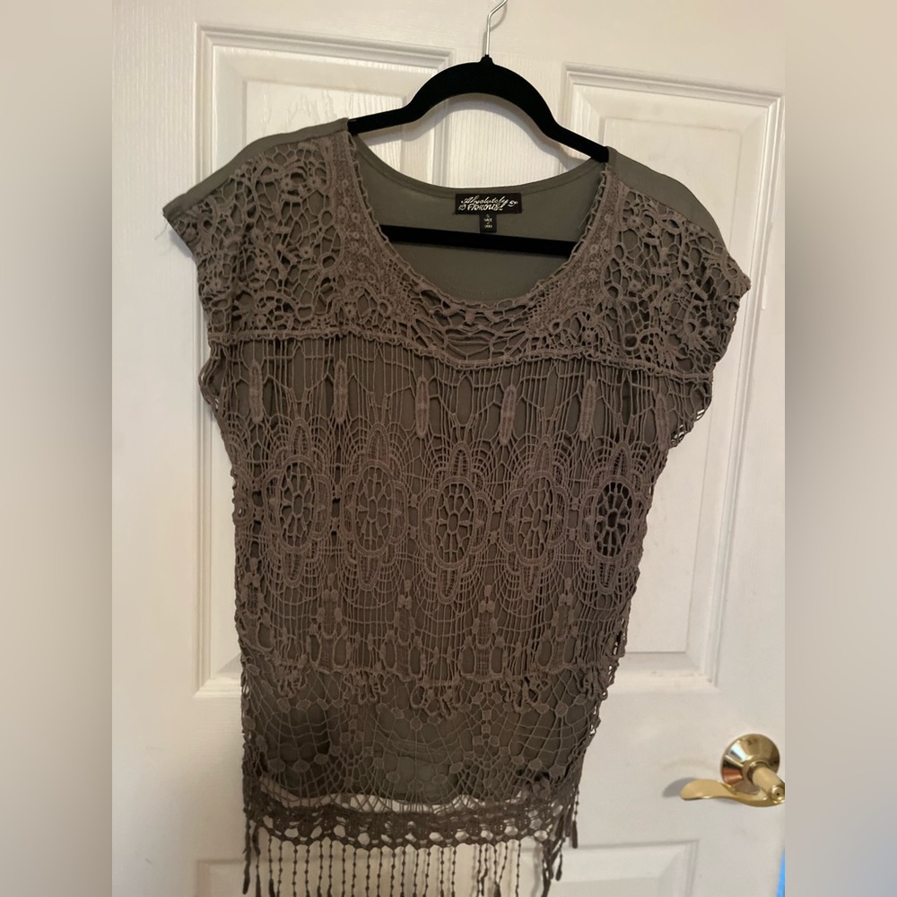 Absolutely Famous Women's Olive Green Lace Top